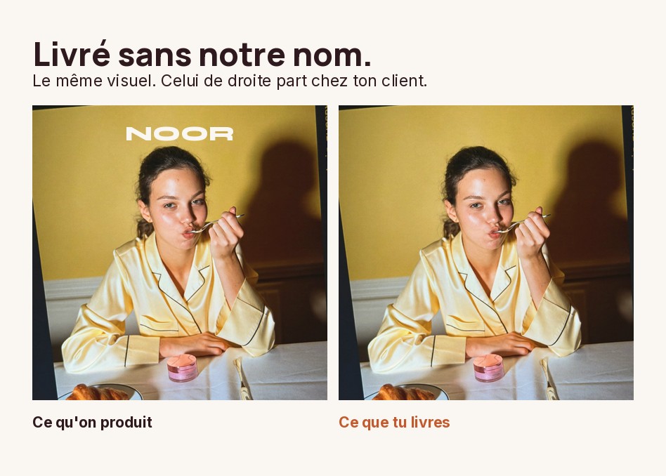 Le même visuel avec puis sans notre mot-symbole